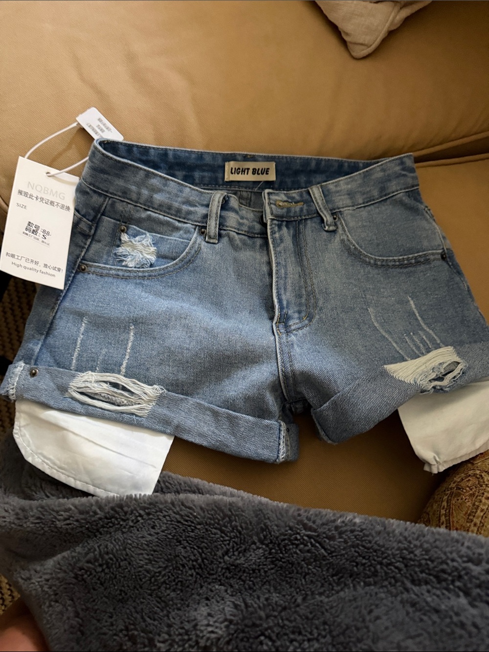 NOR Light Blue Distressed Cuffed Jean Shorts